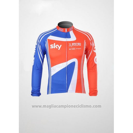 2012 Abbigliamento Ciclismo Sky Campione Regno Unito Arancione e Blu Manica Lunga e Salopette